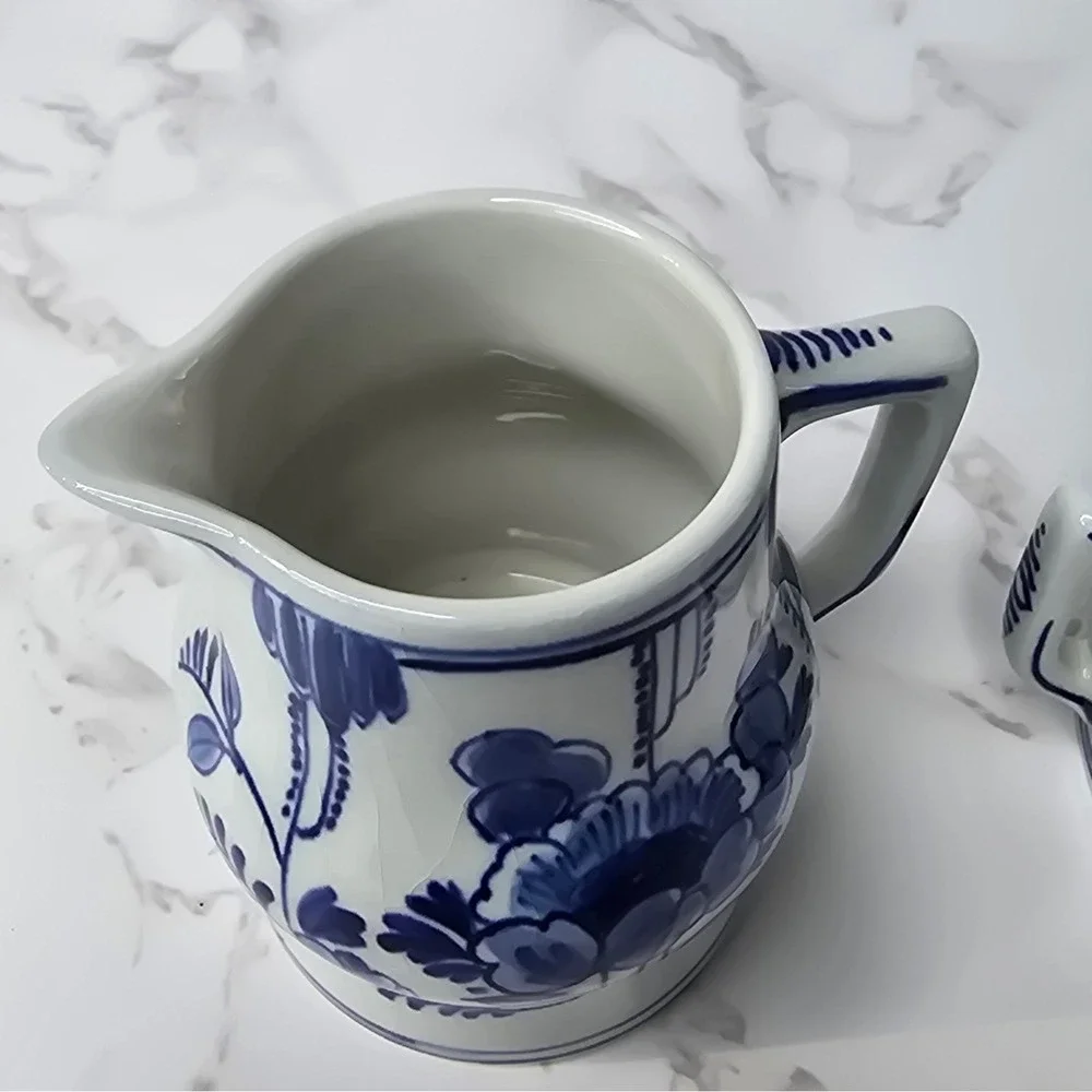 Vintage 1961 Royal Delft Porceleyne Fles Hand Painted Creamer Sugar Tray Set